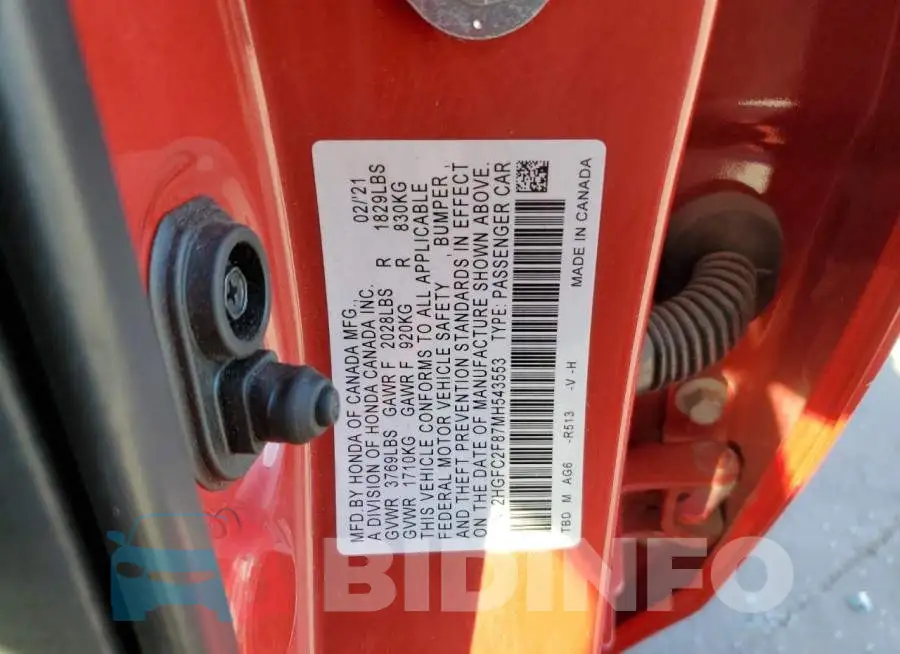 2HGFC2F87MH543553 Photo# 13