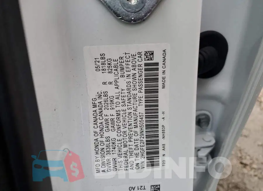 2HGFE2F29NH505457 Photo# 12