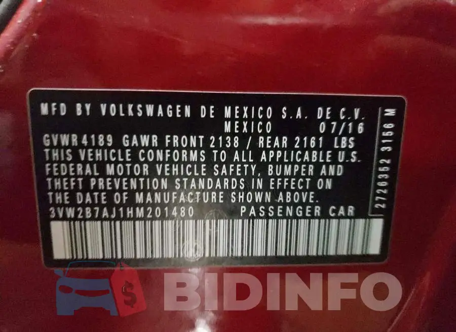3VW2B7AJ1HM201480 Photo# 12