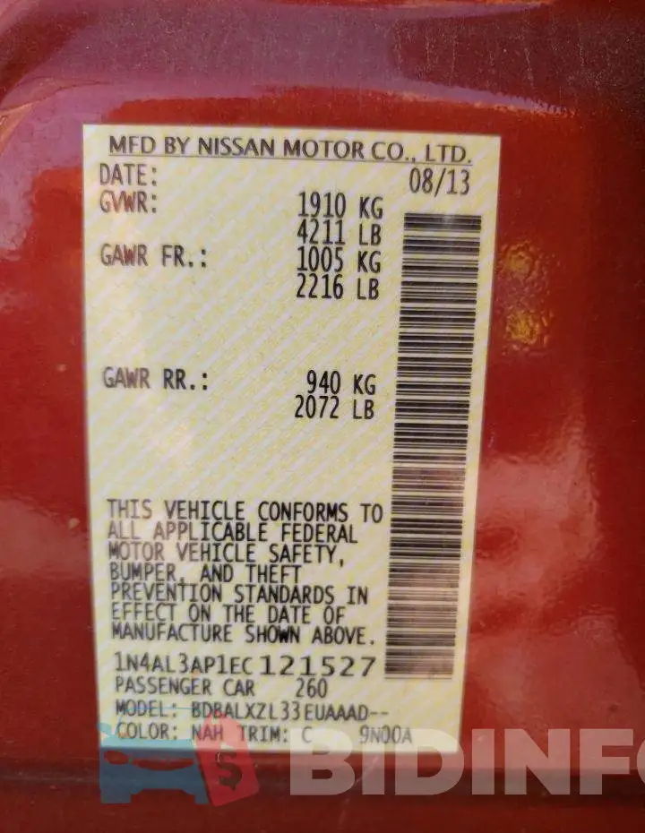 1N4AL3AP1EC121527 Photo# 10