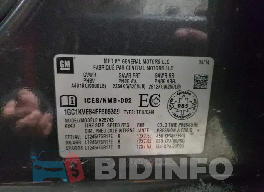 1GC1KVE84FF505359 Photo# 12