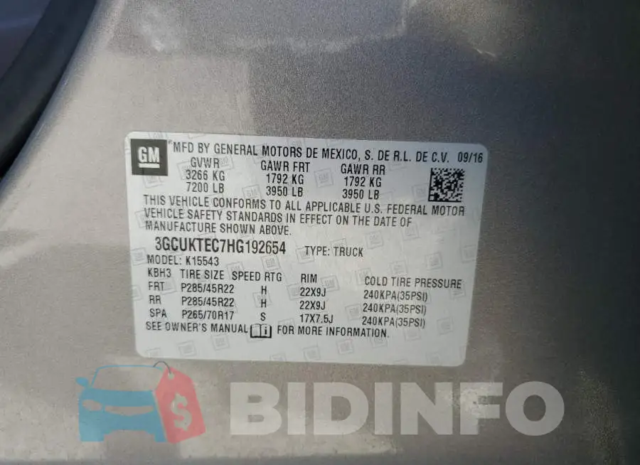 3GCUKTEC7HG192654 Photo# 10