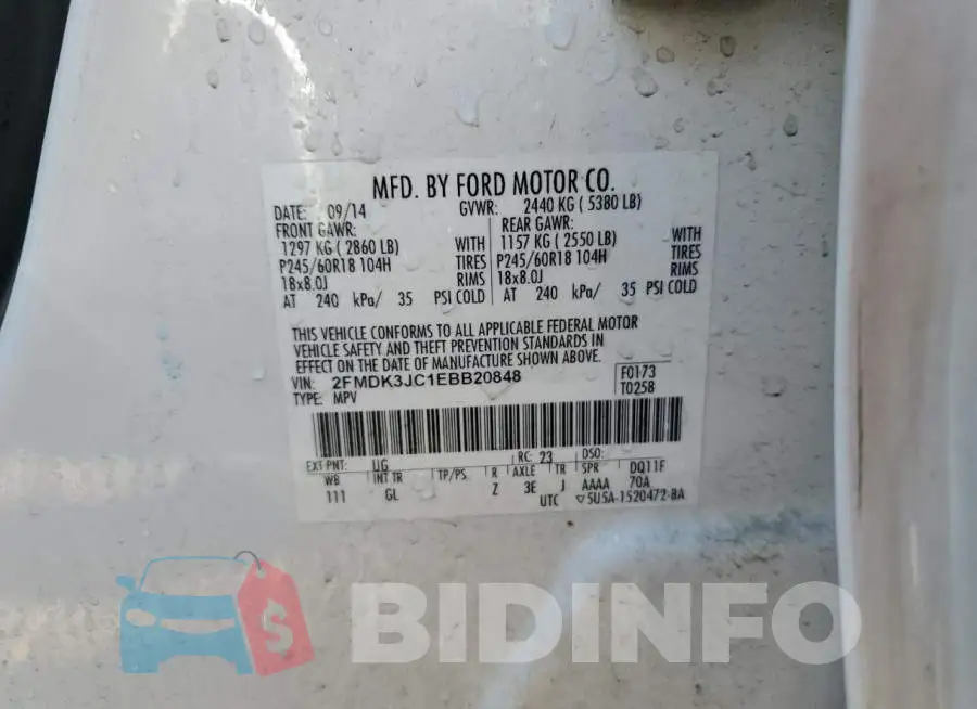 2FMDK3JC1EBB20848 Photo# 14