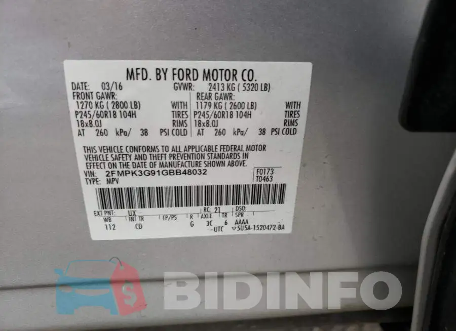 2FMPK3G91GBB48032 Photo# 14