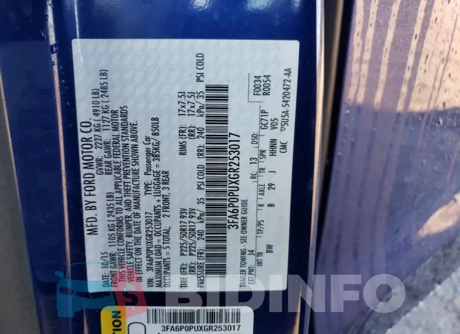 3FA6P0PUXGR253017 Photo# 12
