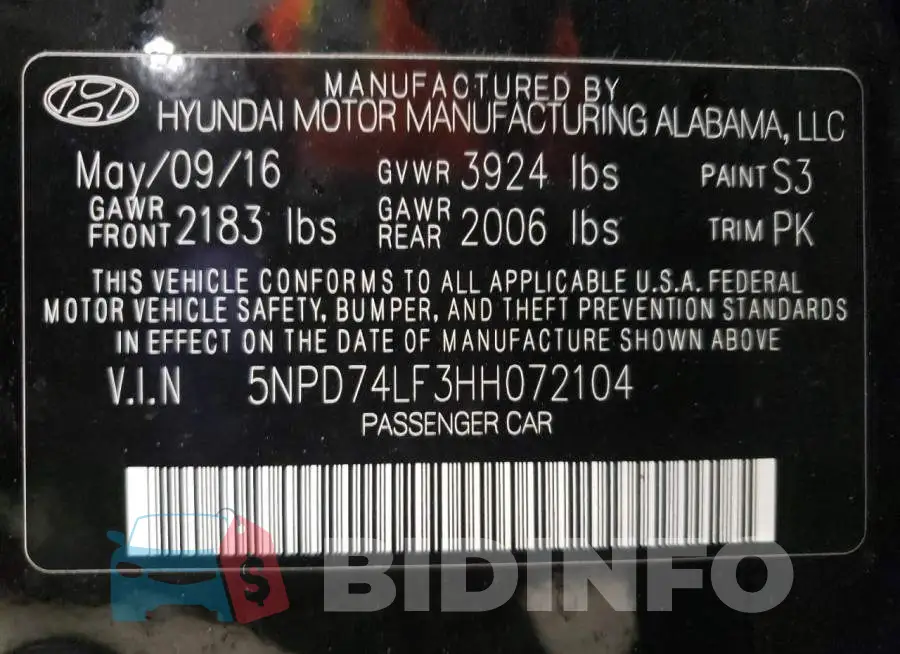 5NPD74LF3HH072104 Photo# 12