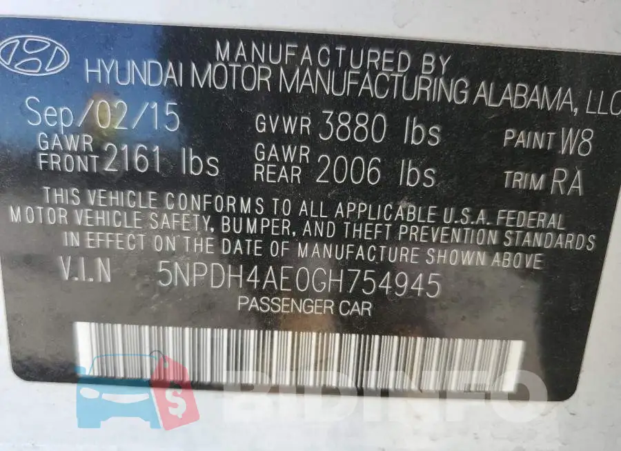 5NPDH4AE0GH754945 Photo# 10