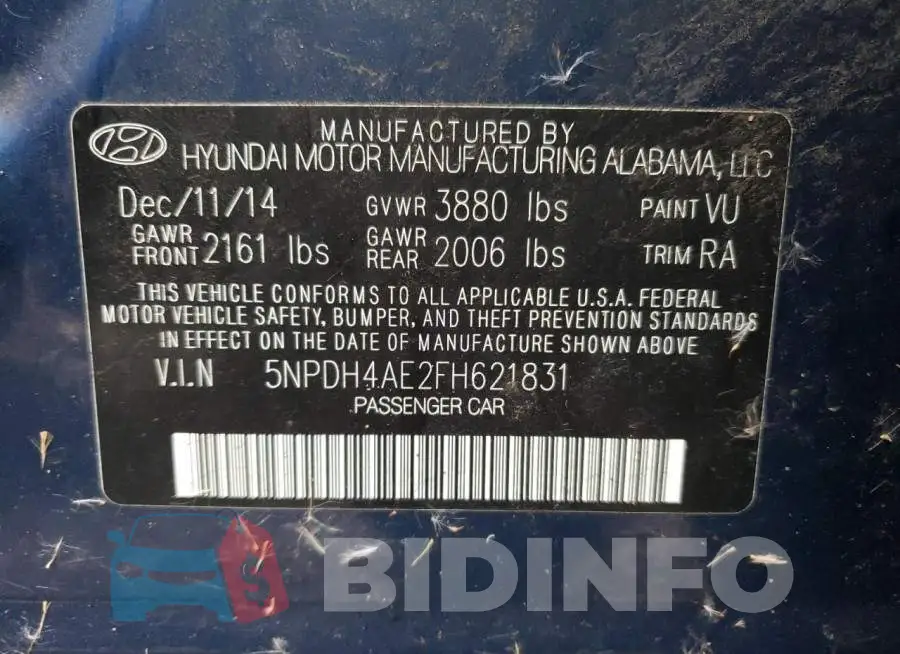 5NPDH4AE2FH621831 Photo# 12