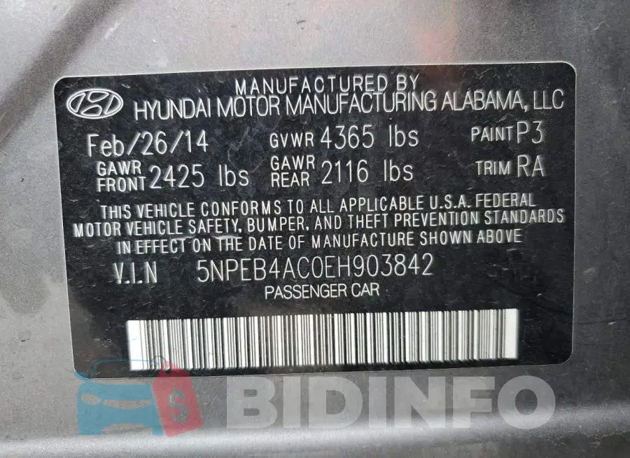 5NPEB4AC0EH903842 Photo# 10