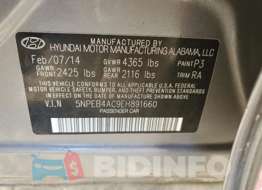 5NPEB4AC9EH891660 Photo# 10
