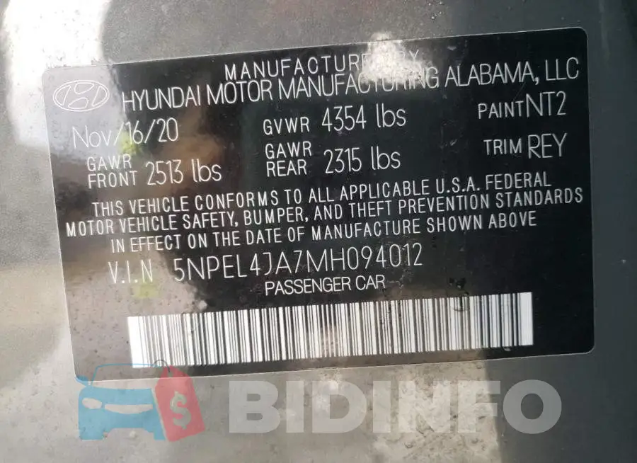 5NPEL4JA7MH094012 Photo# 12