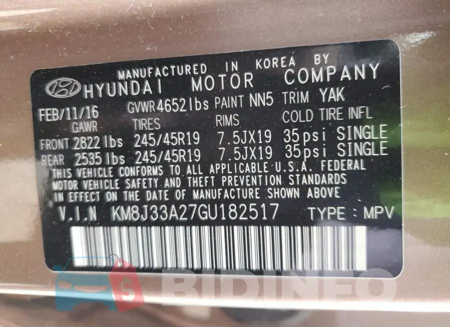 KM8J33A27GU182517 Photo# 13