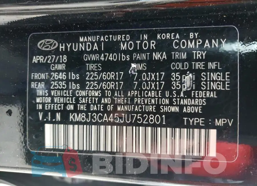 KM8J3CA45JU752801 Photo# 13
