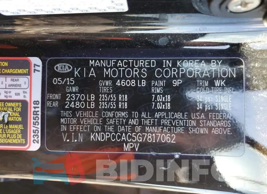 KNDPCCAC5G7817062 Photo# 12