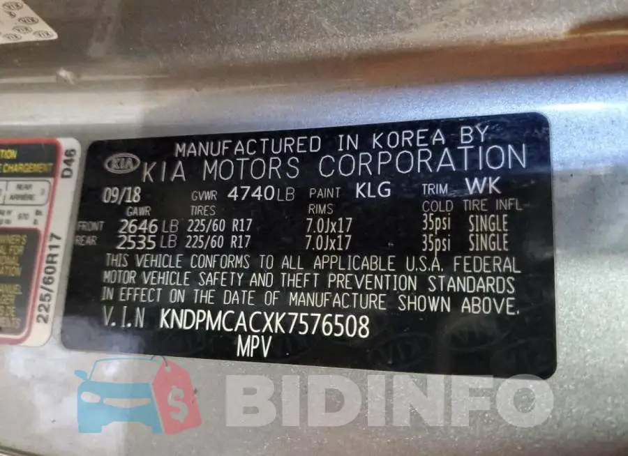 KNDPMCACXK7576508 Photo# 14