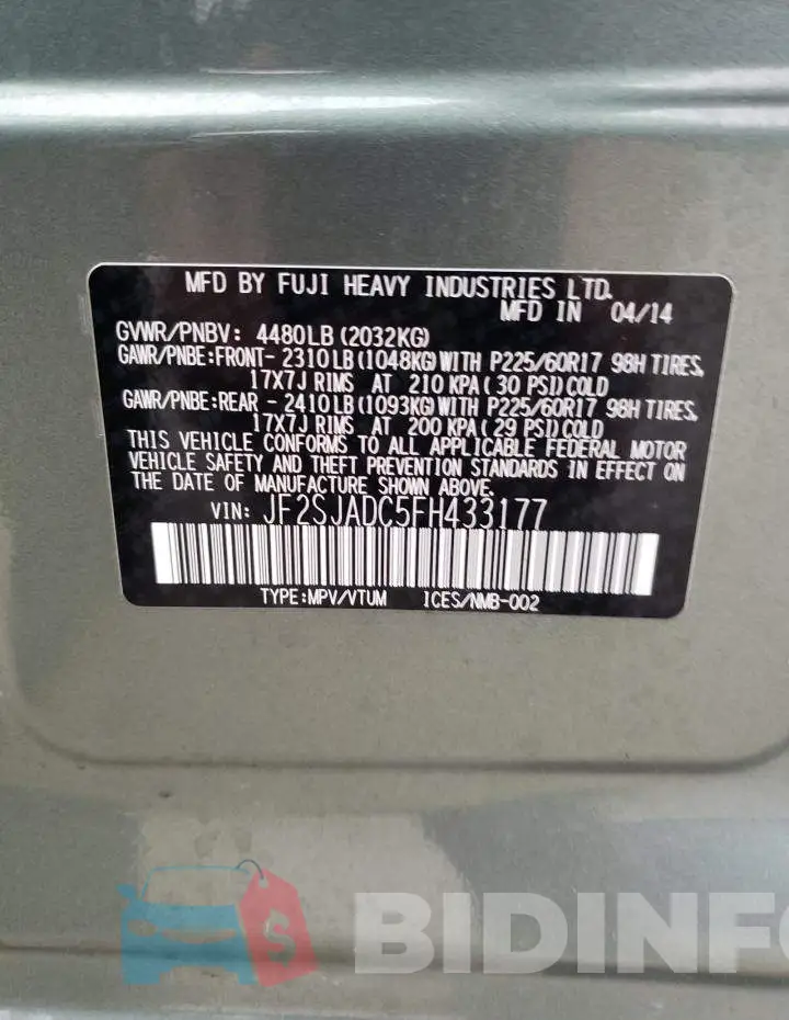 JF2SJADC5FH433177 Photo# 14