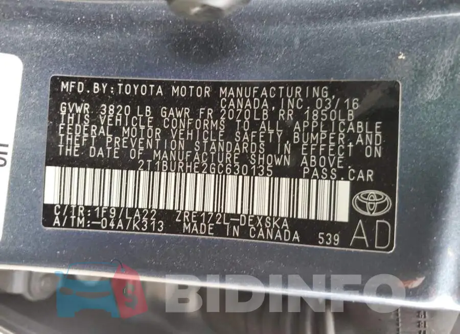 2T1BURHE2GC630135 Photo# 12