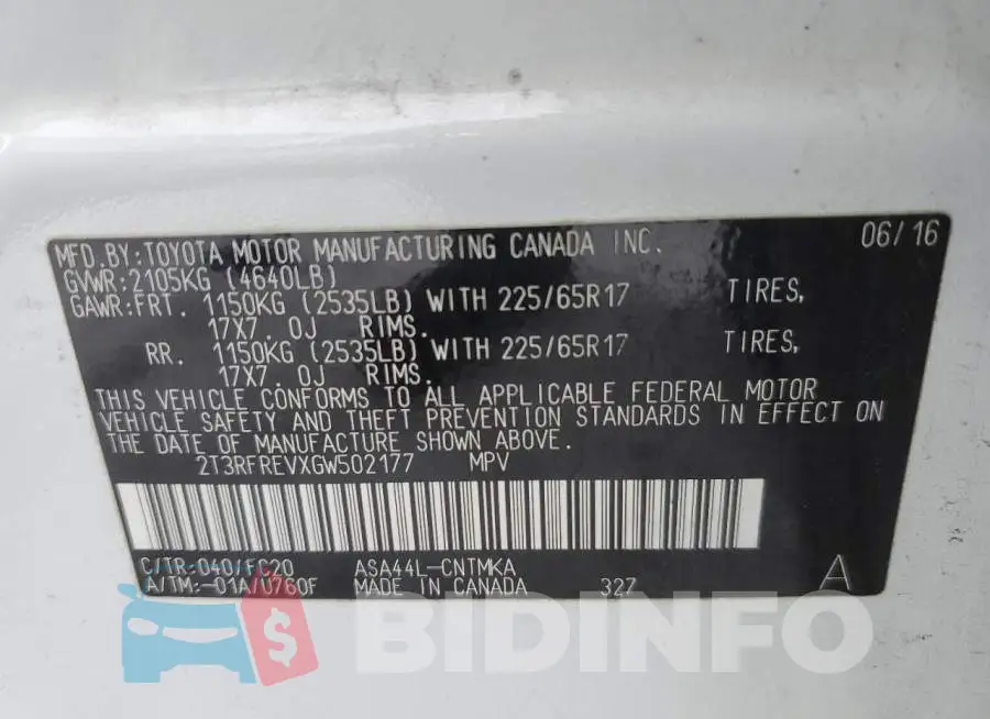2T3RFREVXGW502177 Photo# 13