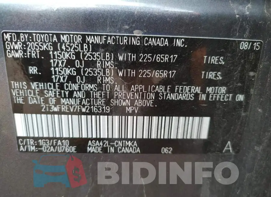2T3WFREV7FW216319 Photo# 13