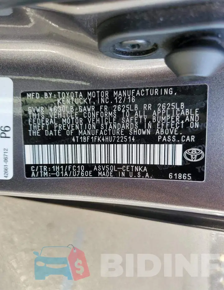 4T1BF1FK4HU722514 Photo# 12