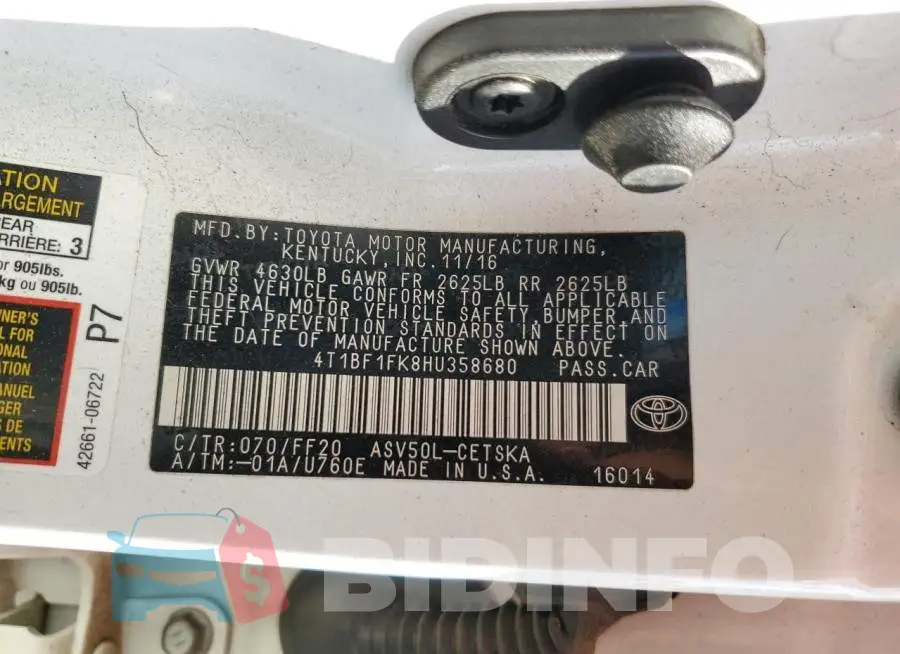 4T1BF1FK8HU358680 Photo# 13