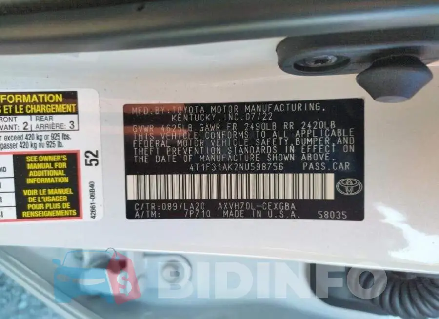 4T1F31AK2NU598756 Photo# 12