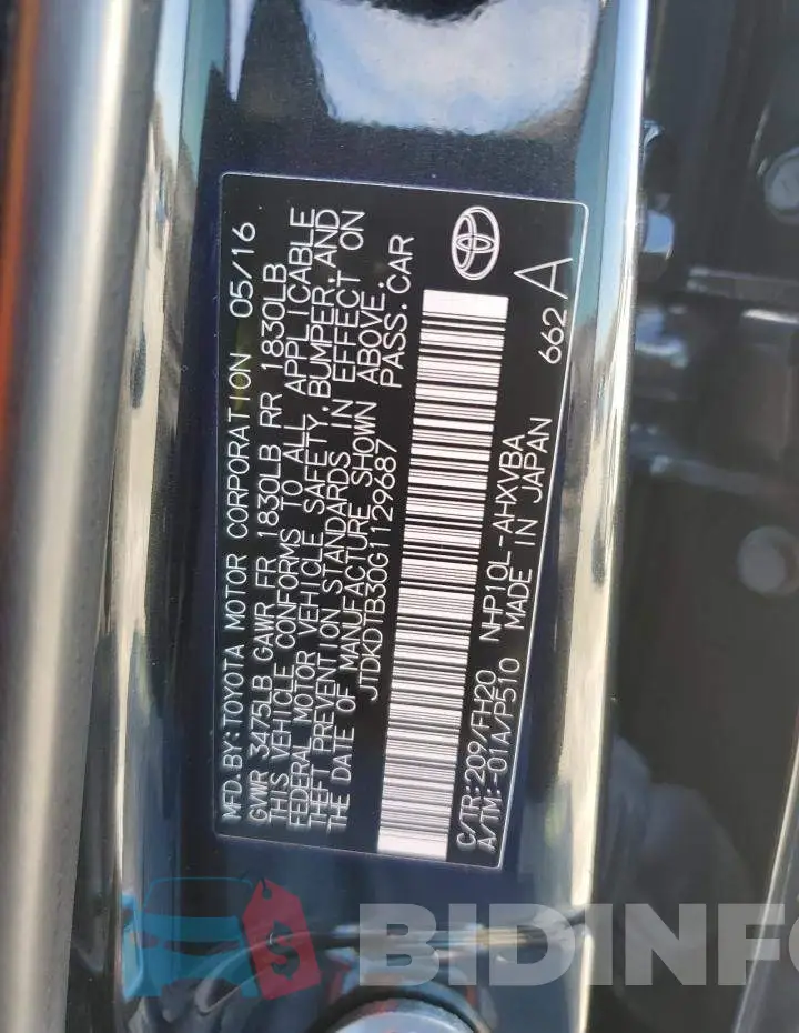 JTDKDTB30G1129687 Photo# 13