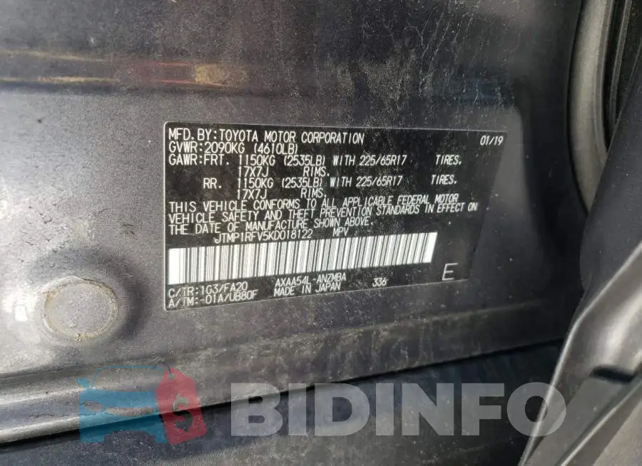 JTMP1RFV5KD018122 Photo# 14