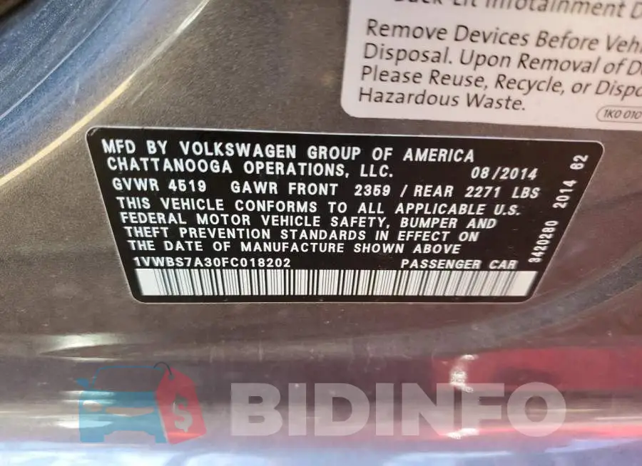 1VWBS7A30FC018202 Photo# 12