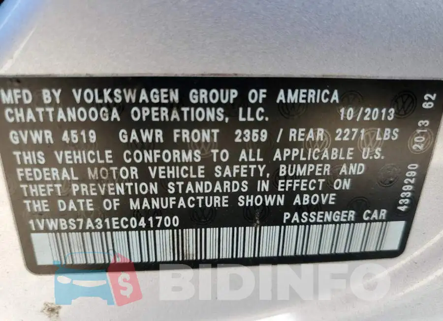 1VWBS7A31EC041700 Photo# 13