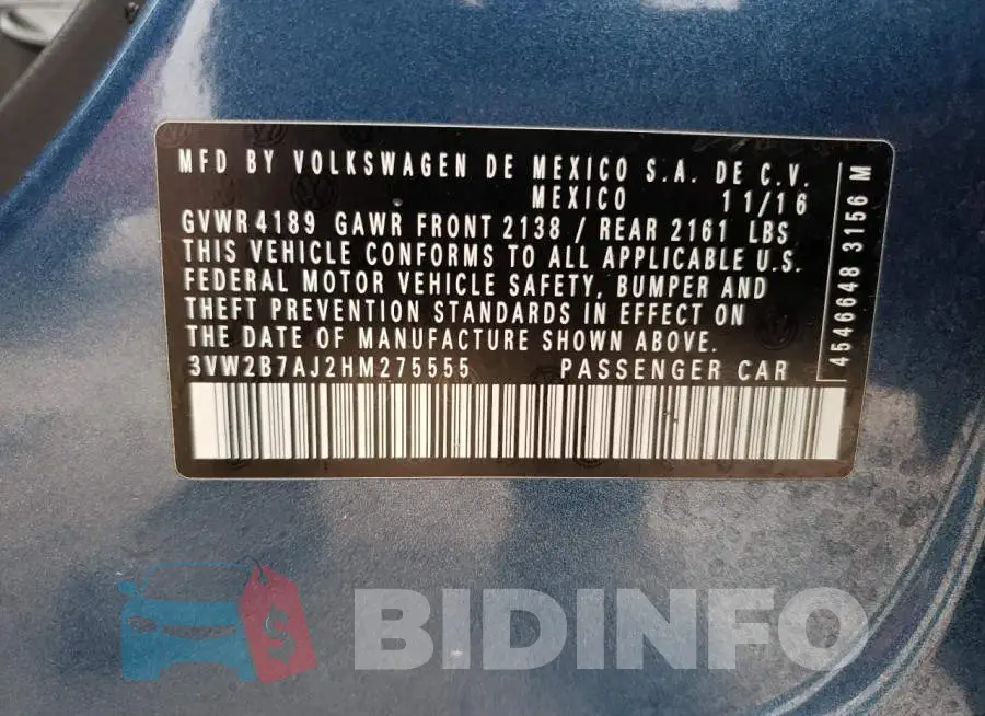 3VW2B7AJ2HM275555 Photo# 12