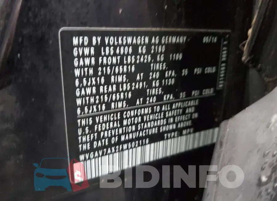 WVGAV7AX2FW502116 Photo# 13
