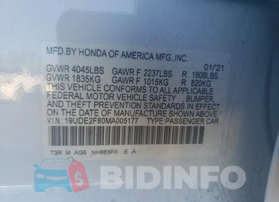 19UDE2F80MA005177 Photo# 12