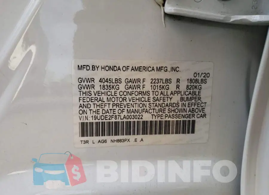 19UDE2F87LA003022 Photo# 12