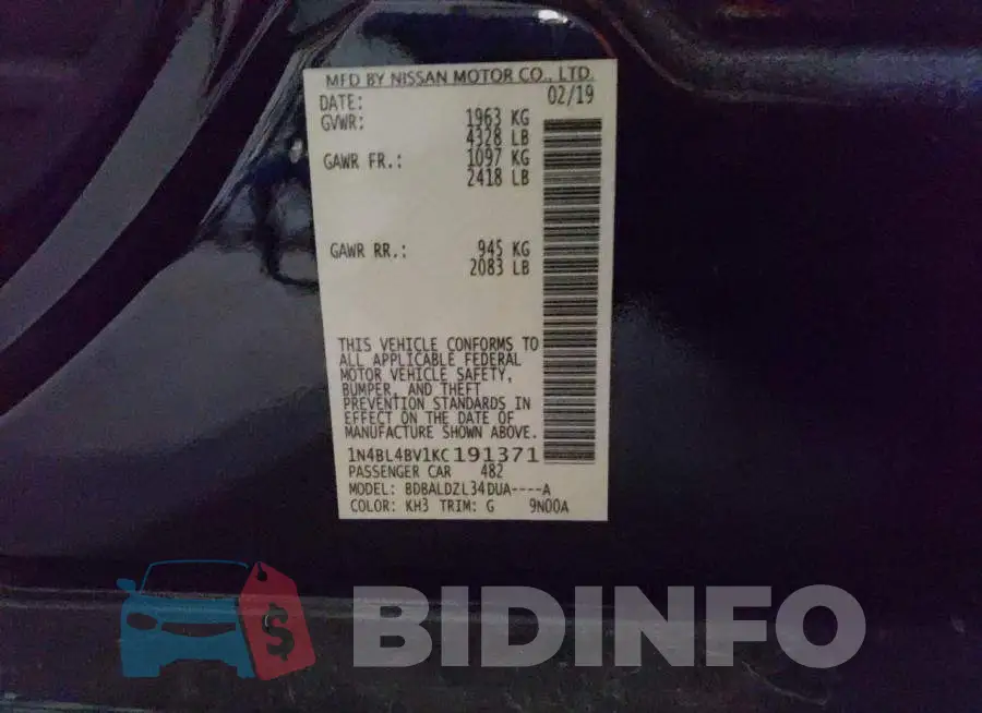 1N4BL4BV1KC191371 Photo# 13