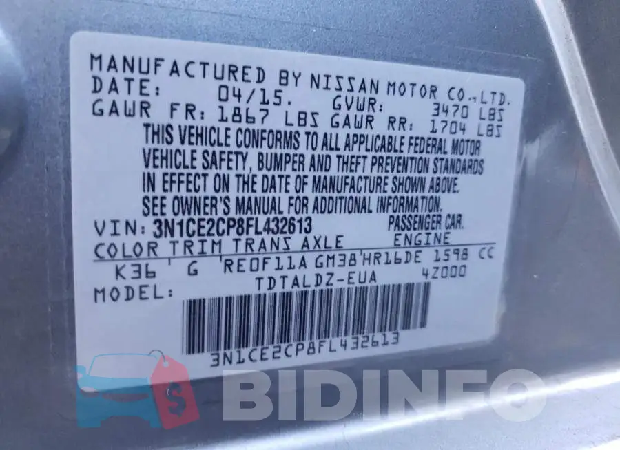 3N1CE2CP8FL432613 Photo# 12