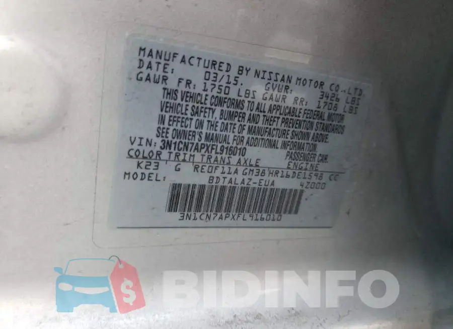 3N1CN7APXFL916010 Photo# 12