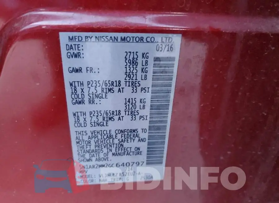 5N1AR2MM2GC640797 Photo# 14