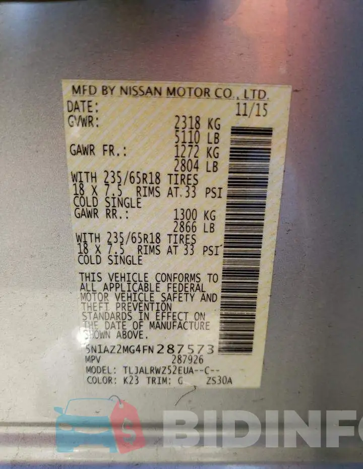 5N1AZ2MG4FN287573 Photo# 13
