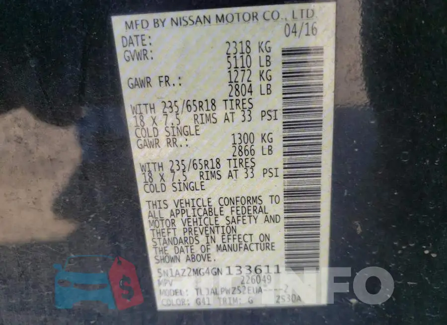 5N1AZ2MG4GN133611 Photo# 13