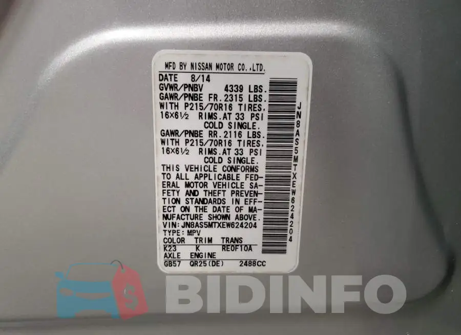JN8AS5MTXEW624204 Photo# 13