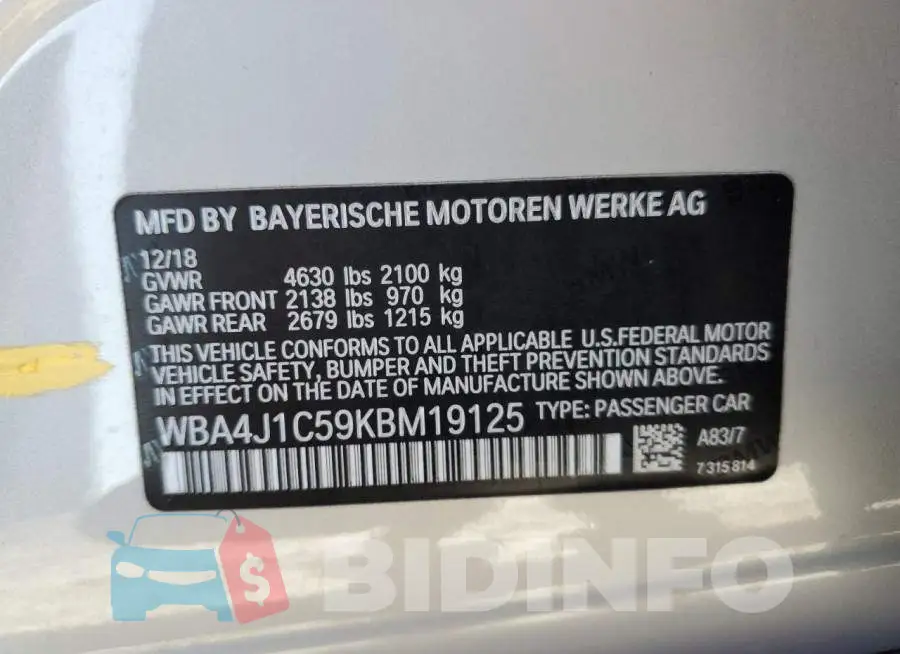 WBA4J1C59KBM19125 Photo# 12