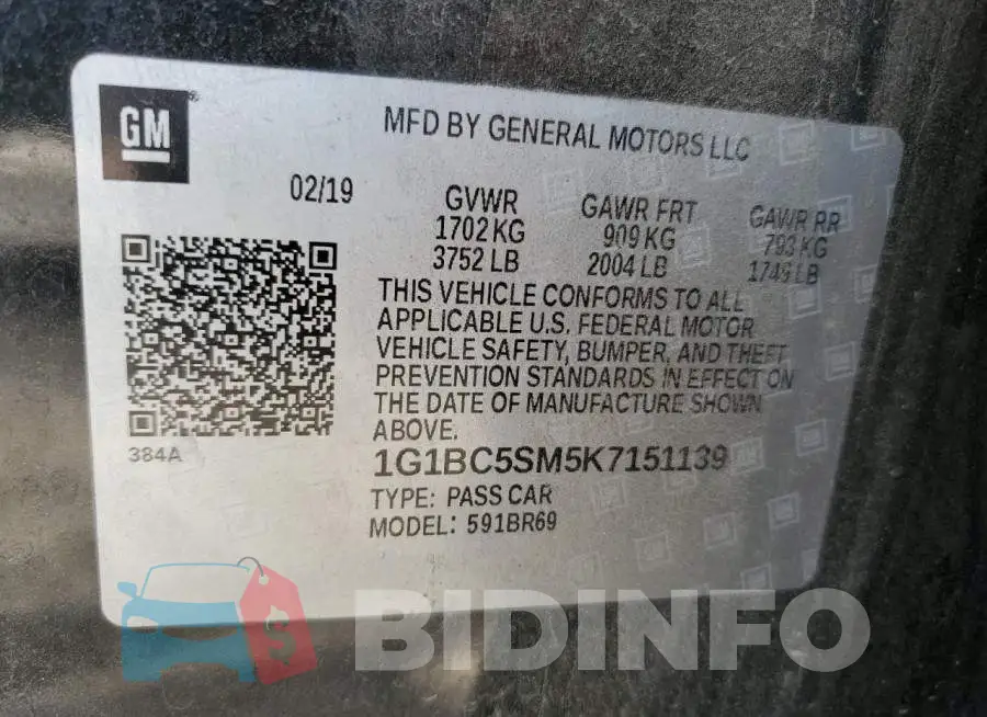 1G1BC5SM5K7151139 Photo# 10