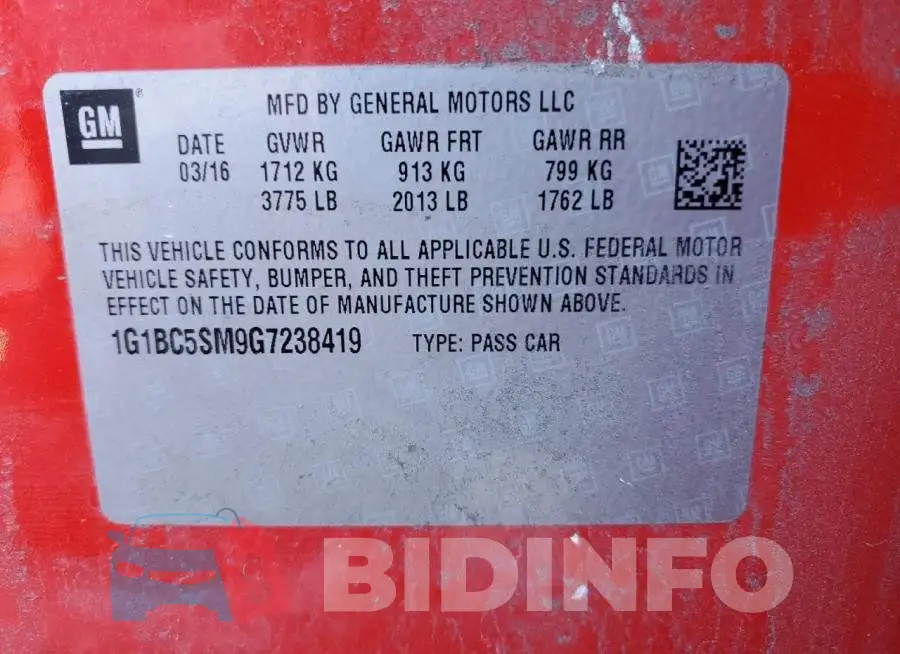 1G1BC5SM9G7238419 Photo# 12
