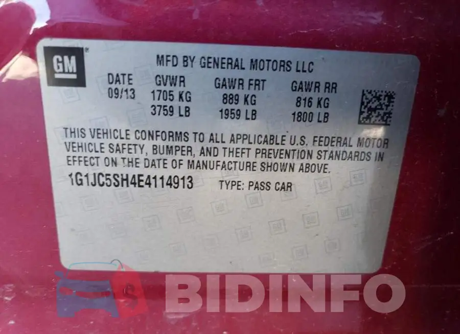 1G1JC5SH4E4114913 Photo# 12