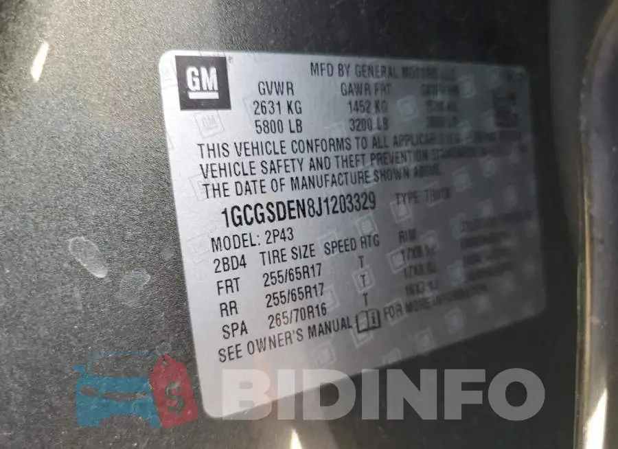 1GCGSDEN8J1203329 Photo# 12