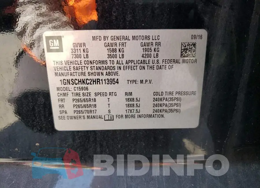 1GNSCHKC2HR113954 Photo# 10