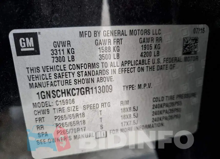 1GNSCHKC7GR113009 Photo# 13
