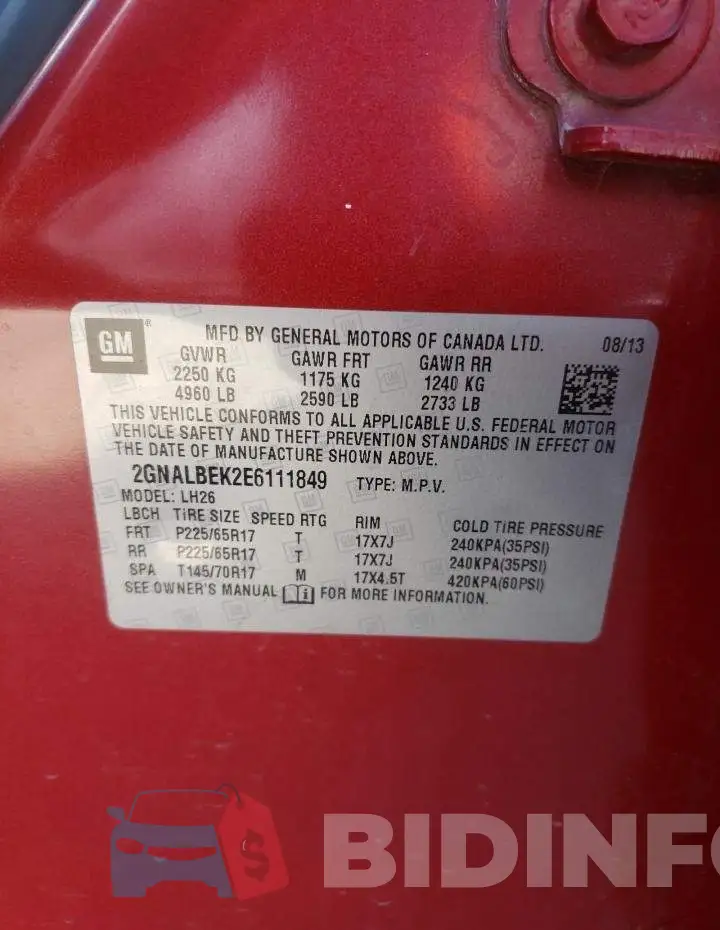 2GNALBEK2E6111849 Photo# 10