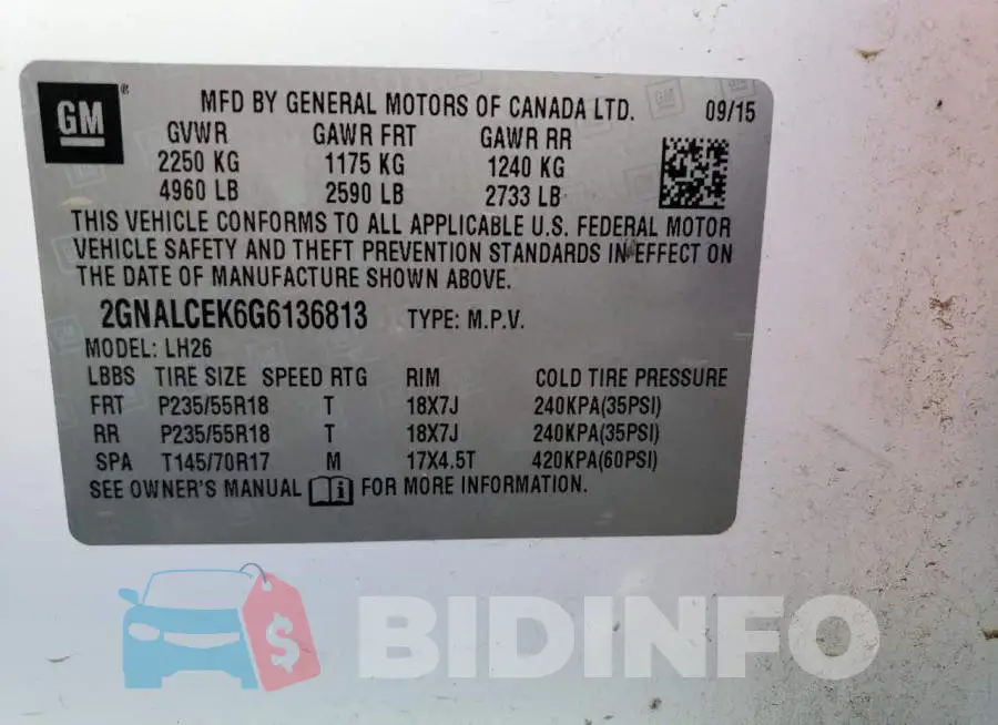 2GNALCEK6G6136813 Photo# 14